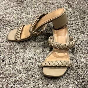 Elegant Braided Strap Beige Heels